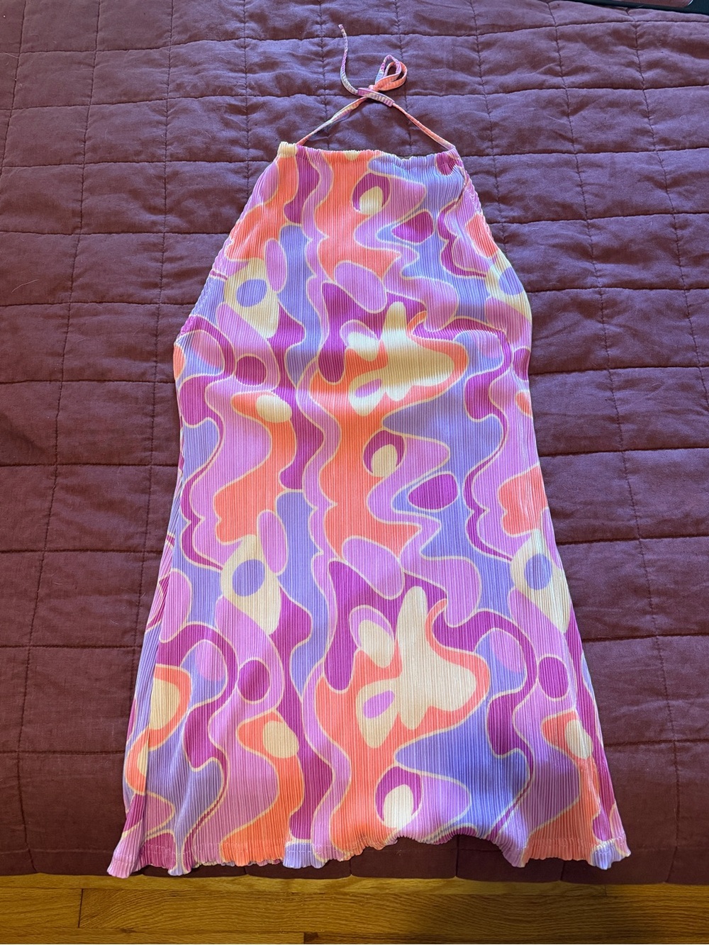 Peppermayo Pink, Purple & Cream Printed Halter Dress